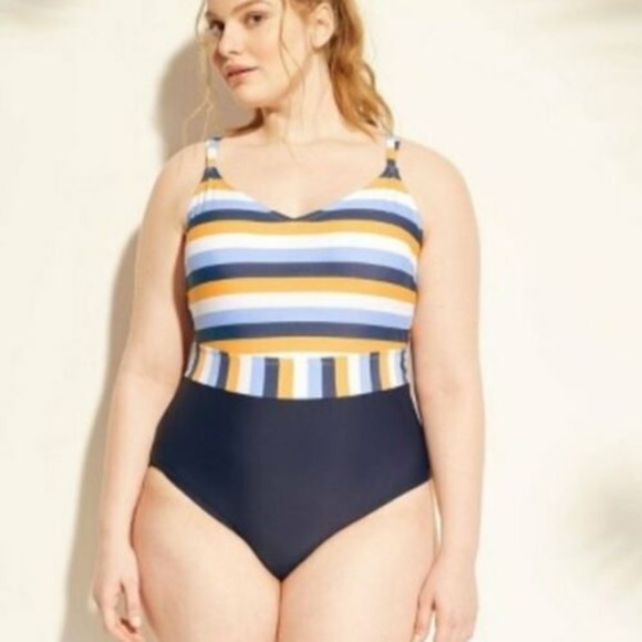 Kona Sol Other - Kona Sol Blue Striped Strappy One Piece Swimsuit